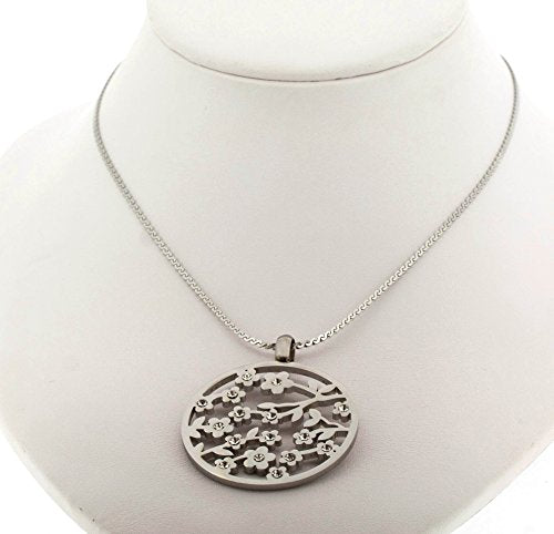 Ben and Jonah Stainless Steel Curbie Design Round Pendant with Stones on Fancy 18 inch  Necklace