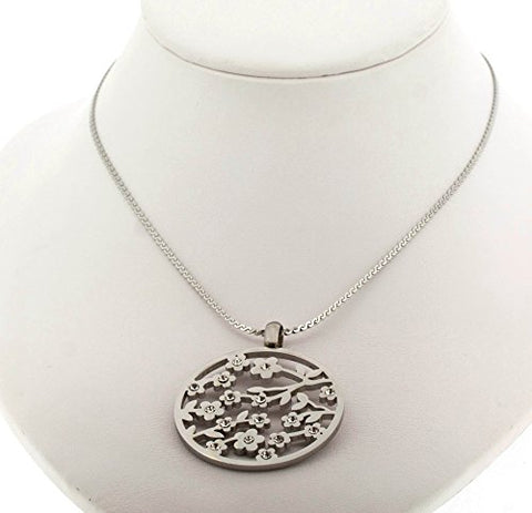 Ben and Jonah Stainless Steel Curbie Design Round Pendant with Stones on Fancy 18 inch  Necklace