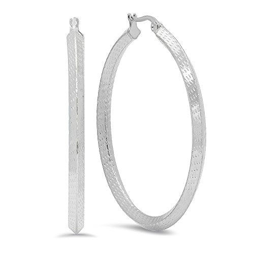 Ben and Jonah Ladies Stainless Steel Accented Ridged Hoop Earrings