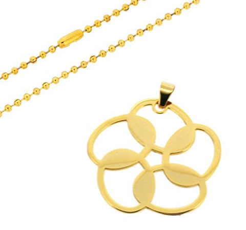 Ben and Jonah Stainless Steel Flower Design Pendant with 24 inch  Bead Chain Gold Plated