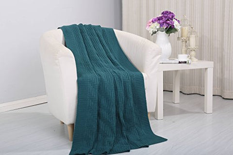 Tejido Collection Classic Woven Knitted Throw Blanket (50 inch  x 60 inch ) - Teal