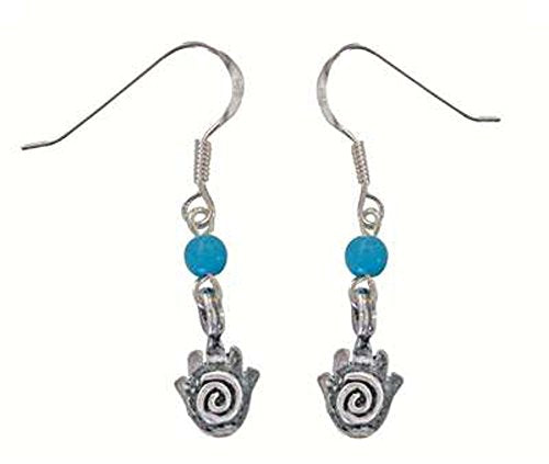 Silver Hamsa Swirl Amulet Earrings With Turquoise 5/16 inch  W X 7/16 inch  H