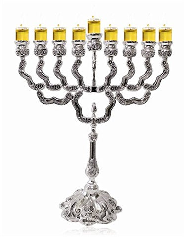 Lamp Lighters Ultimate Judaica Nickel Plated Menorah - 12 inch  H X 10 inch  W