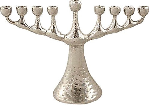 Lamp Lighters Ultimate Judaica Menorah Hammered Design with Nickel Plated Finish - 10 inch H