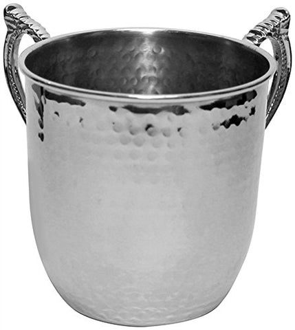Ultimate Judaica Washing Cup Hammered Nickel 5 inch H
