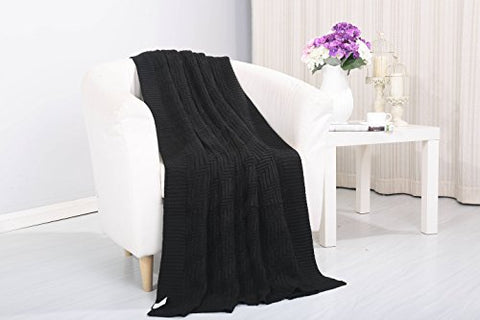 Tejido Collection Classic Woven Knitted Throw Blanket (50 inch  x 60 inch ) - Black