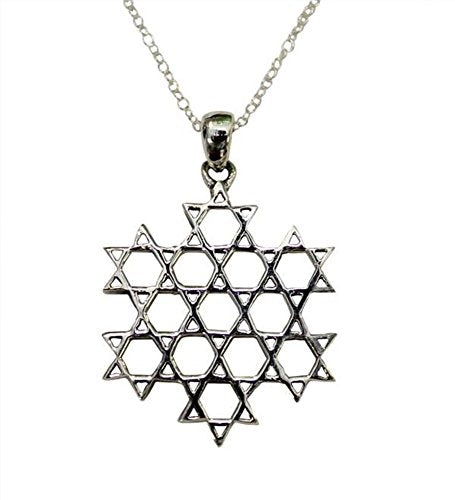 Silver Star of David Web Necklace - Chain 18 inch  Pendant 5/8 inch  W 7/8 inch  H