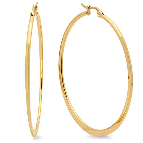 Ben and Jonah Ladies 18 KT Gold Plated 50MM Hoop Earrings With Knife Edge Accent