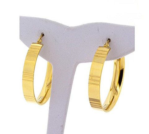 Ben and Jonah Stainless Steel Gold Plated Polished Hoop Earring with Three Horizontal Channels Pattern
