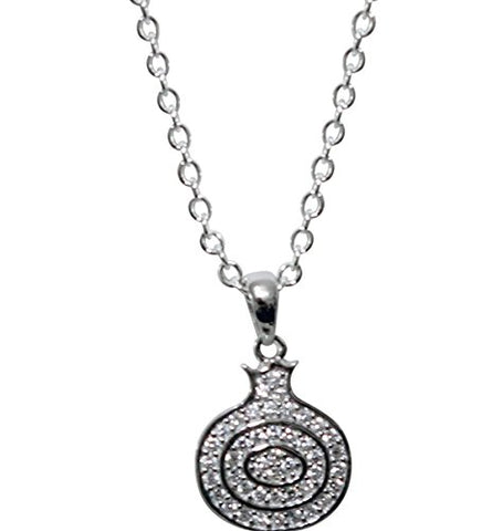 Silver Pomegranate Amulet with White Micro Stones Chain - 18 inch  Pendant - 5/8 inch W x 1/2 inch 