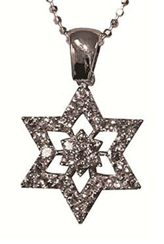 Silver Star Of David With Zircons - Chain 16 inch  Pendant 4/8 inch  W X 5/8 inch  H