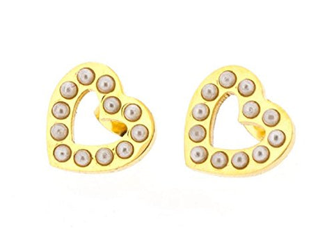 Ben and Jonah Stainless Steel Gold Plated Heart Shaped Stud Earring with Encrusted Faux Pearls