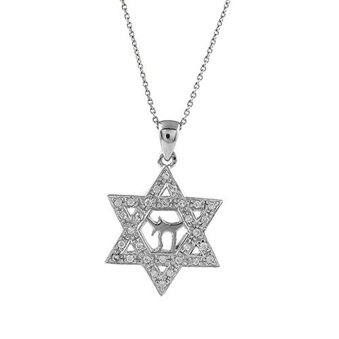 Ben and Jonah 925 Sterling Silver Chai in David CZ Star Pendant with 18 inch  Link Chain