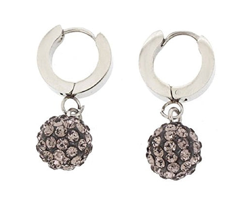 Ben and Jonah Stainless Steel Huggie Base Earring with Hanging Black Disco Ball with Clear Stones