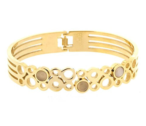 Ben and Jonah Stainless Steel Lady's Circles and Stones Bracelet with a Hinge Gold Plated