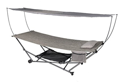 Patio Bliss STOW-EZ Portable Hammock and 4 pt. Stand wCanopy - Platinum