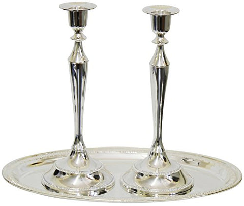 Ultimate Judaica Candle Sticks With Oval Tray Silver Plated 9.5 inch H