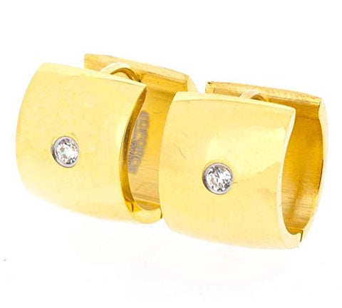 Ben and Jonah Stainless Steel Gold Plated Wide Huggie Earring with One Stone