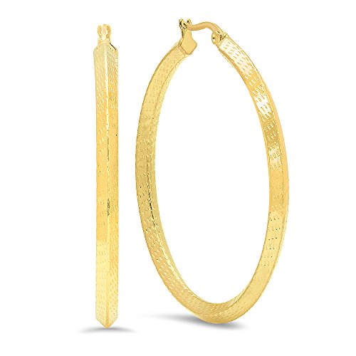 Ben and Jonah Ladies 18k Gold Plated Stainless Steel Accented Ridged Hoop Earrings