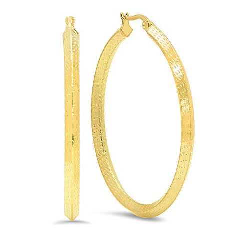 Ben and Jonah Ladies 18k Gold Plated Stainless Steel Accented Ridged Hoop Earrings