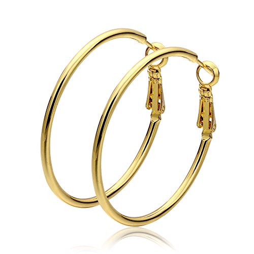 Lady's Brass Gold Plated Hoop Earring - 4cm x 4.2cm