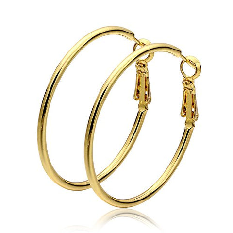 Lady's Brass Gold Plated Hoop Earring - 4cm x 4.2cm