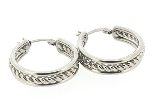 Ben and Jonah Stainless Steel Hoop Earring with Inner Braid Design