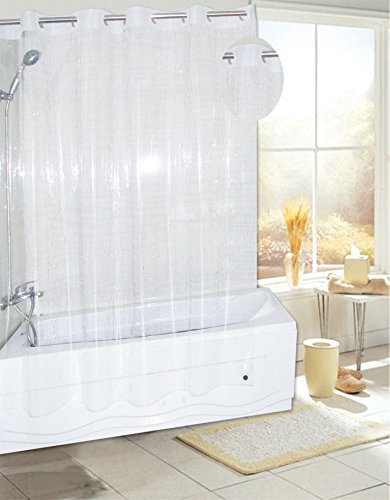 Royal Bath Easy On (No Hooks Needed) PEVA Non-Toxic Shower Curtain Liner (70 inch  x 72 inch ) with Built in Hooks - Super Clear