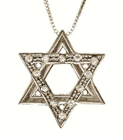 Silver Star Of David With Zircons - Chain 16 inch  Pendant 3/4 inch  W X 3/4 inch  H