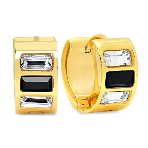 Ben and Jonah Ladies 18k Gold Plated Stainless Steel White and Purple Simulated Diamond Layered Huggies