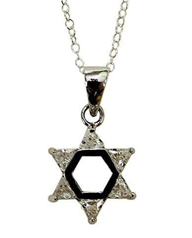 Silver Star of David with White Color Stones Necklace - Chain 18 inch  Pendant 1/2 inch W X 1 inch H