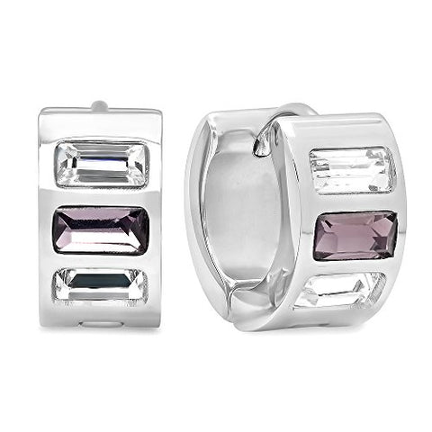 Ben and Jonah Ladies Stainless Steel White and Purple Simulated Diamond Layered Huggies