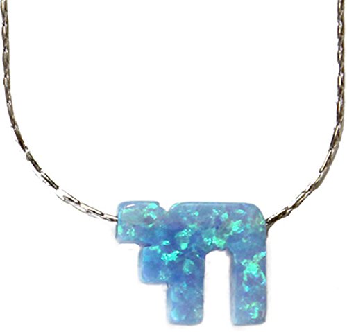 Opal Blue Chai With Silver Necklace - Chain 18 inch  Pendant 1/4 inch  W 1/4 inch  H