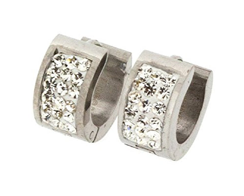 Ben and Jonah Stainless Steel Huggie Earring with 3 Rows of Clear Stones