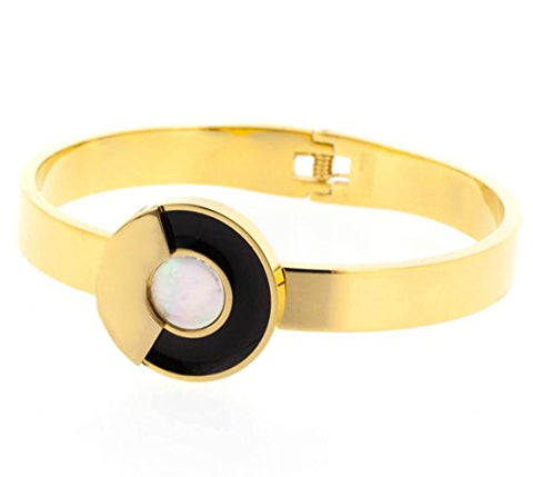 Ben and Jonah Stainless Steel Mother of Pearl Circle Bracelet with Hinge Gold Plated