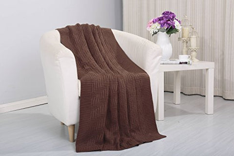 Tejido Collection Classic Woven Knitted Throw Blanket (50 inch  x 60 inch ) - Chocolate