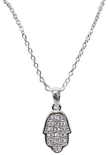 Silver Hamsa Necklace With Stones - Chain 18 inch  Pendant 1/4 inch W X 1/2 inch H