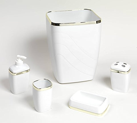 Royal Bath 5-Piece Plastic Bath Accessory Set (White/Gold)