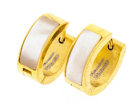 Ben and Jonah Stainless Steel Gold Plated Huggie Earring with Rectangular White Stone