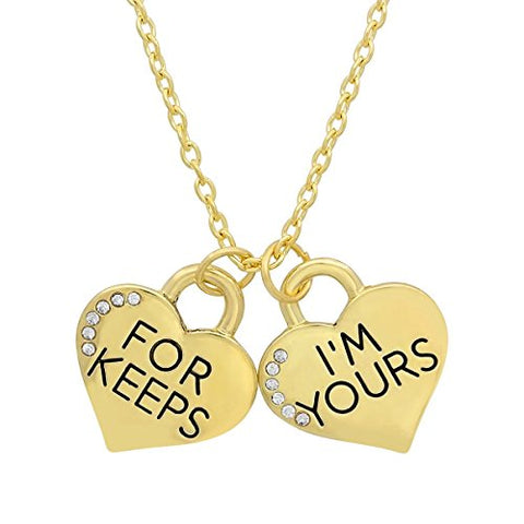 Lady's 18K Gold Plated Alloy 'I'M Yours For Keeps' Heart Pendants with Swarovski Elements