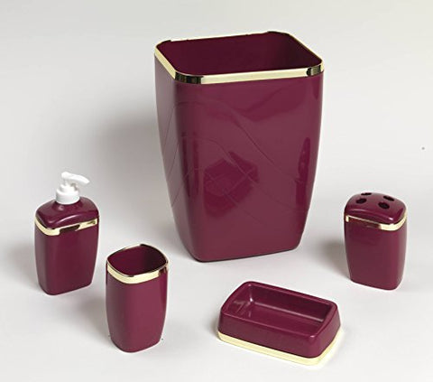 Royal Bath 5-Piece Plastic Bath Accessory Set (Burgundy/Gold)