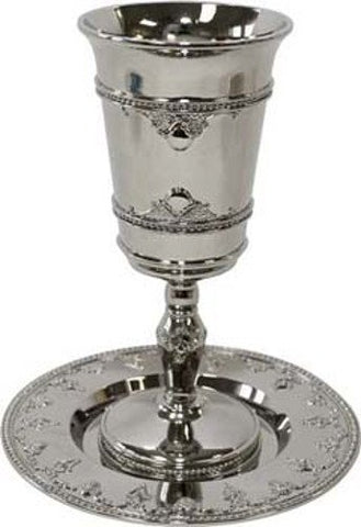 Nickel Plated Kiddush Cup With Plate With Stand 6 1/4 inch  H