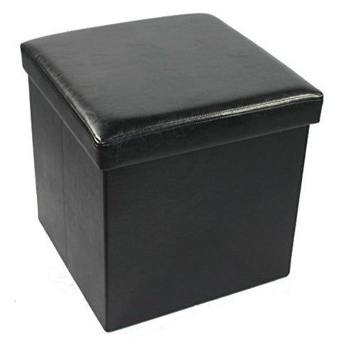 Ben&Jonah Collection Collapsible Storage Ottoman - Black Faux Leather 15x15x15