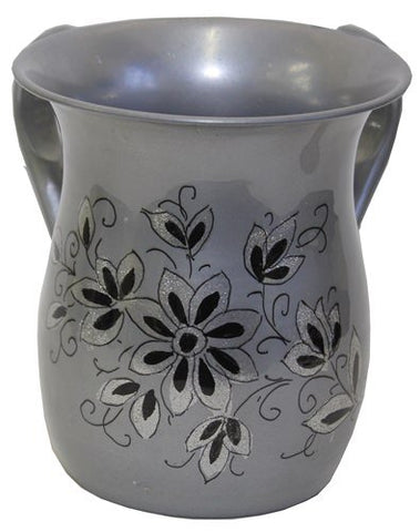 Ben and Jonah Wash Cup Stainless Steel Silver Flower Design 5.5 inch H