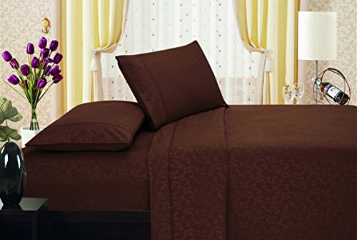 Ben&Jonah Designer Plush Twin Flower Embossed Sheet Set -Chocolate