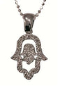 Silver Hamsa within a Hansa Amulet Necklace Encrusted with CZ - Chain 16 inch  Pendant 7/16 inch  W X 5/8 inch  H