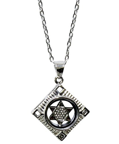 Ultimate Silver Square Amulet with Star of David - Magnetic - Chain 18 inch  Pendant - 3/4 inch W x 3/4 inch H