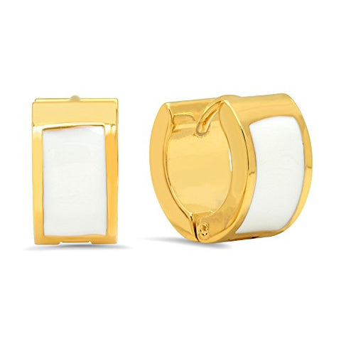 Ben and Jonah 18k Gold Plated Stainless Steel Huggies with White Enamel