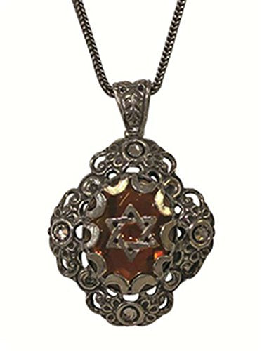 Silver Necklace With Smoked Star of David Pendant - Chain 21 inch  Pendant 1 inch  W X 1 1/4 inch  H