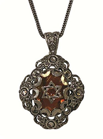 Silver Necklace With Smoked Star of David Pendant - Chain 21 inch  Pendant 1 inch  W X 1 1/4 inch  H
